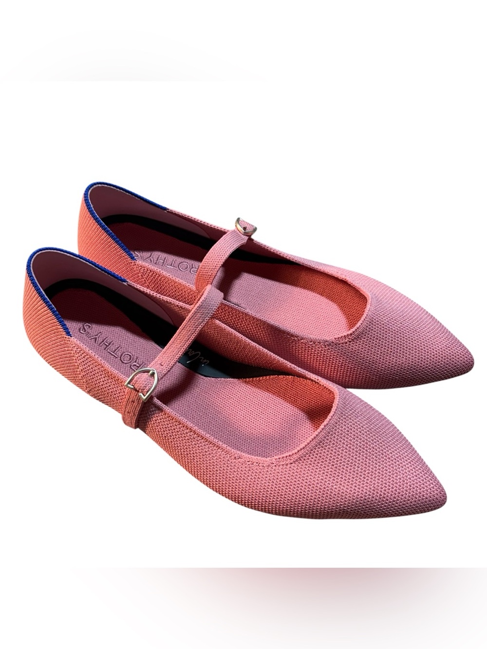 NWOB ROTHYS Pink Knit Mary Jane Pointed Toe Flats Buckle Strap Size 7.5